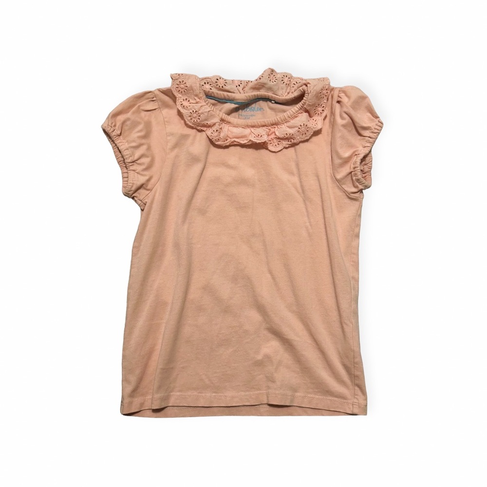 Mini Boden Coral Ruffle Neck Tee